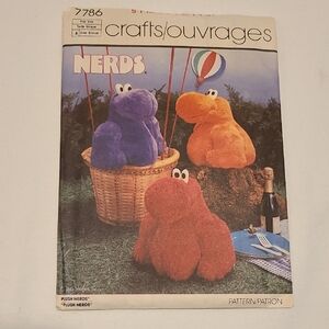 Nerds Simplicity Sewing Pattern 7786 Vintage 1980s Plush Stuffed Animal